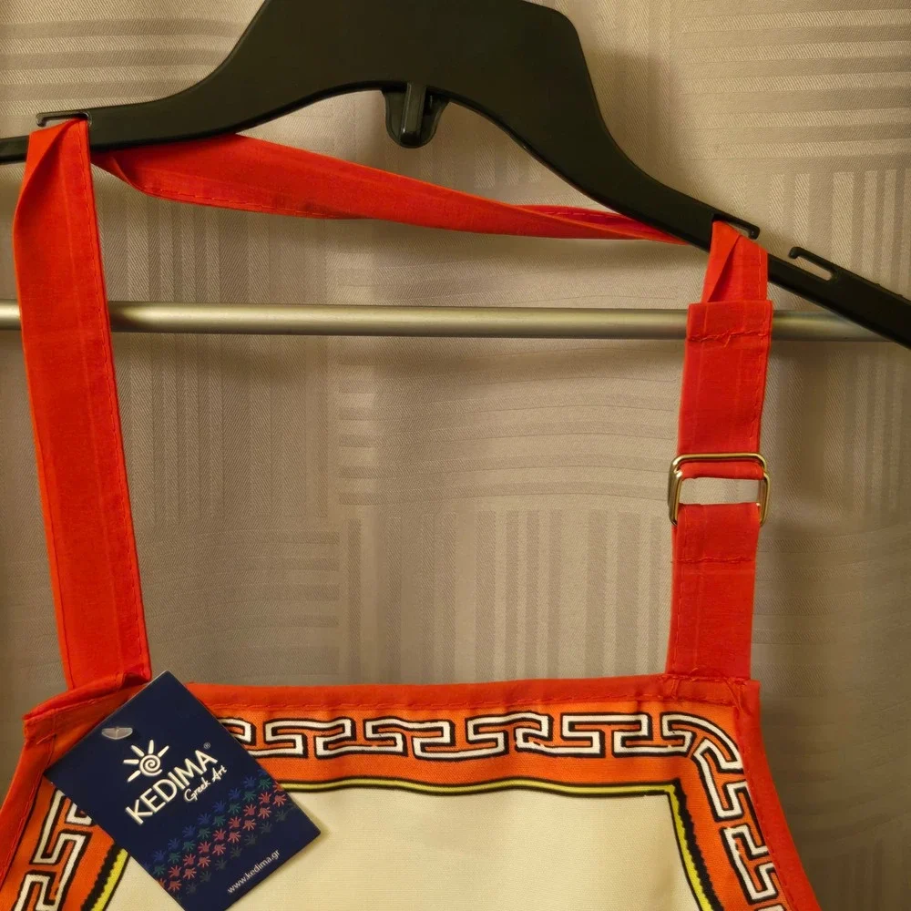 Kedima Greek Art Map of Greece Souvenir Apron Red Greek Key Border NWT